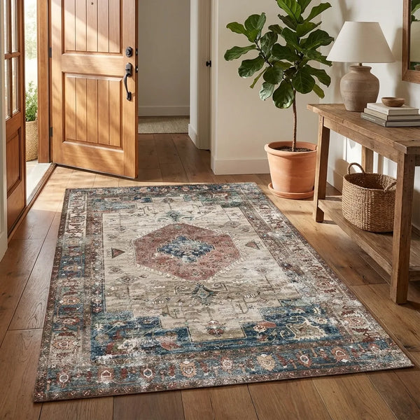 Vintage Persian Area Rug - Non-Slip Medallion Design - Size & Scale