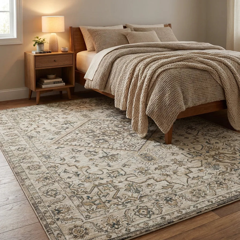 Vintage Persian Area Rug - Non-Slip Medallion Design - Vintage Gold