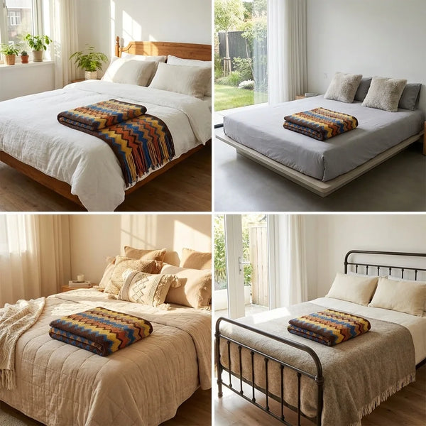 Boho Chevron Throw Blanket - Soft Knit with Fringes - Size & Scale