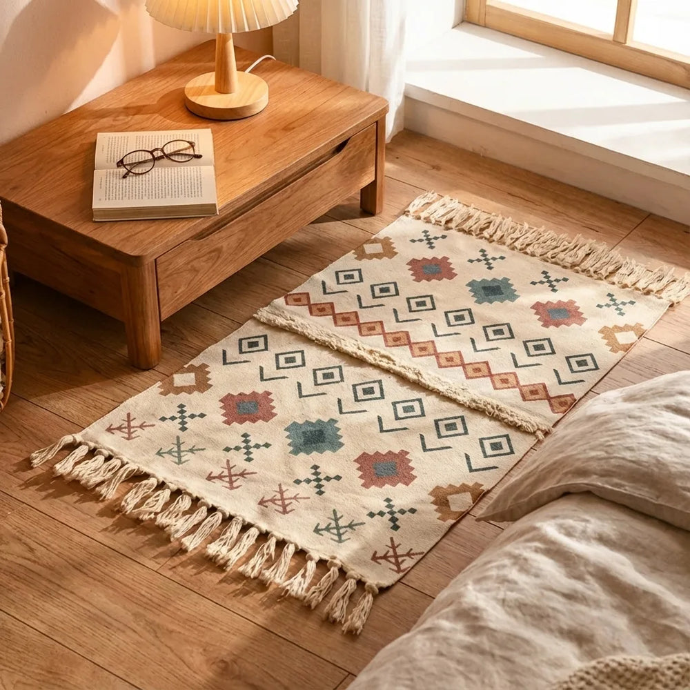 Boho Tassel Rug - Woven Cotton Accent Mat variation