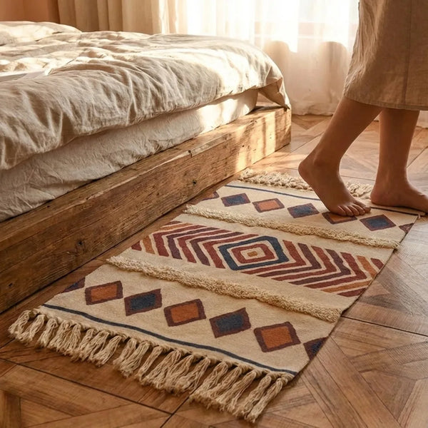 Boho Tassel Rug - Woven Cotton Accent Mat - Size & Scale