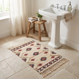 Boho Tassel Rug - Woven Cotton Accent Mat - Size & Scale