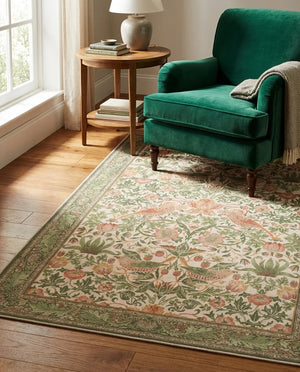 William Morris Style Area Rug - Botanical Bird Print - Size & Scale