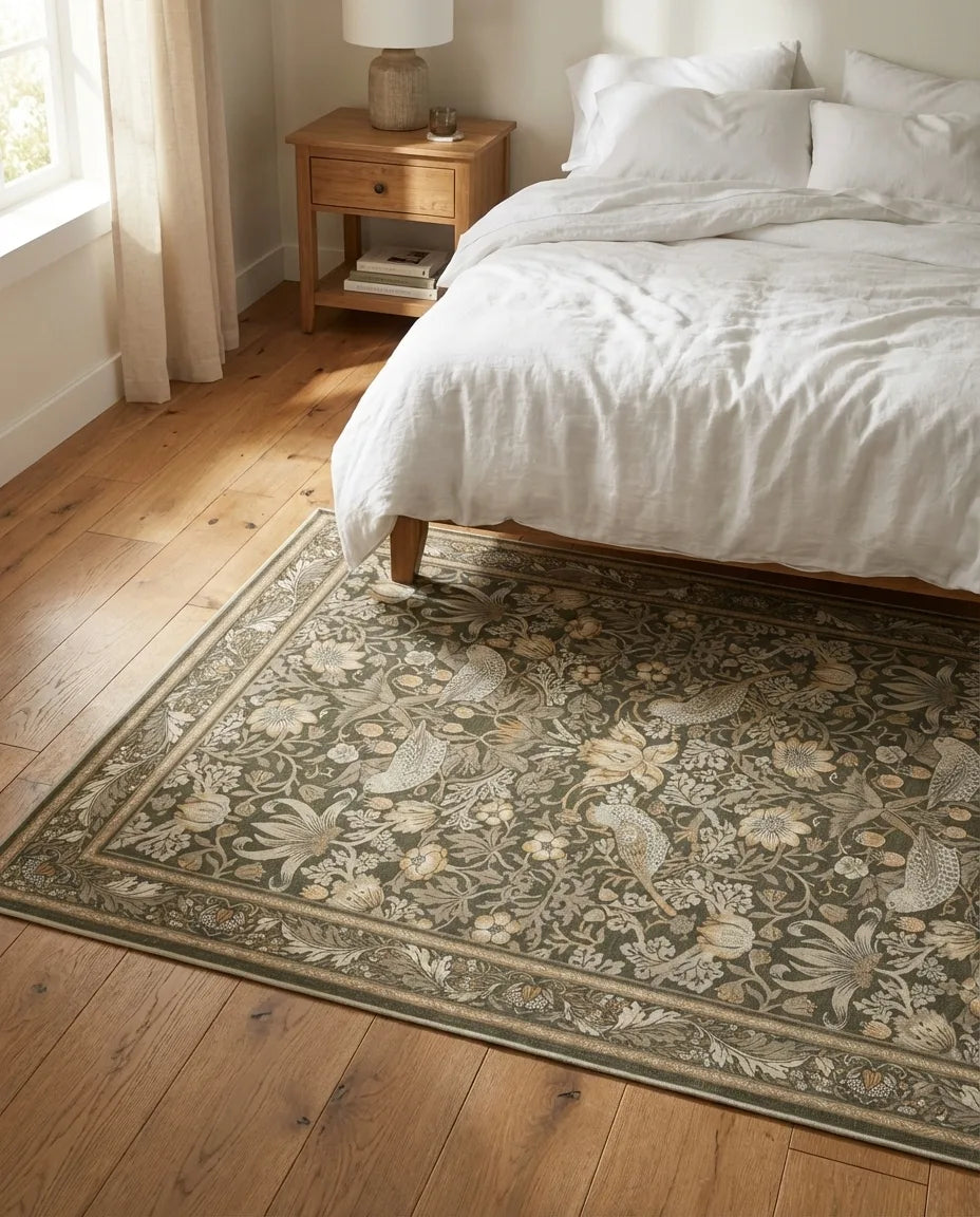Botanical Bird Area Rug - William Morris Style variation