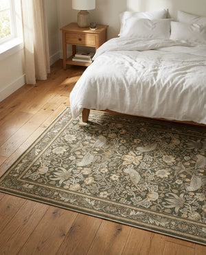 Botanical Bird Area Rug - William Morris Style - Size & Scale