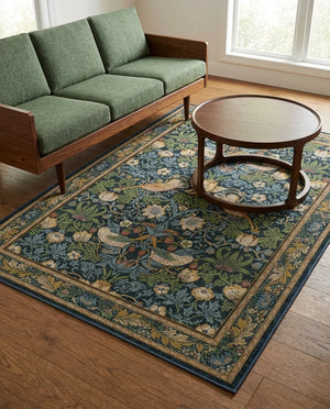 Botanical Bird Area Rug - Vintage Arts & Crafts Style - Size & Scale