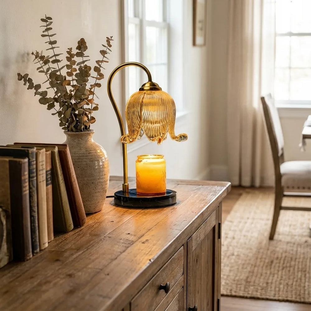 Candle Warmer Lamp - Vintage Tulip Glass & Marble Base
