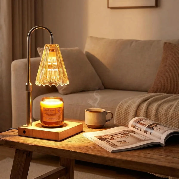 Candle Warmer Lamp - Dimmable Wood & Glass Design - Size & Scale