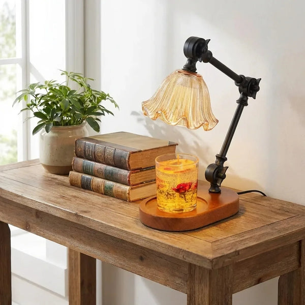 Candle Warmer Lamp - Vintage Glass Shade with Timer - Size & Scale
