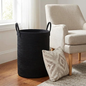 Woven Cotton Rope Storage Basket with Handles - Size & Scale