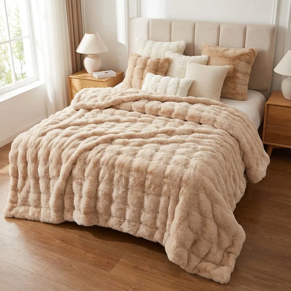 Faux Fur Throw Blanket - Plush Bubble Texture - Size & Scale