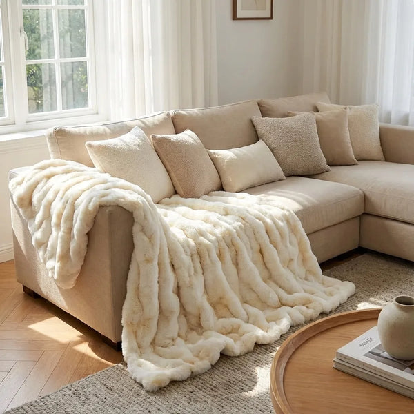 Plush Faux Fur Throw Blanket - Bubble Texture - Size & Scale