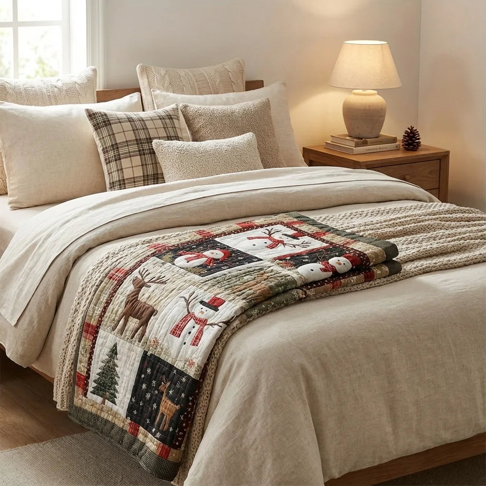 Christmas Patchwork Fleece Blanket - Rustic Holiday Design variation