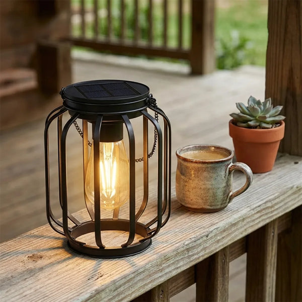 Solar Hanging Lantern - Vintage LED Outdoor Light - Size & Scale