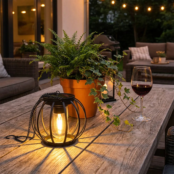 Solar Hanging Lantern - Vintage LED Metal Cage - Size & Scale