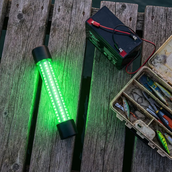 Underwater LED Fishing Light - Green Submersible - Size & Scale