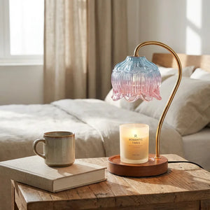 Flower Glass Candle Warmer Lamp - Wood & Gold - Size & Scale