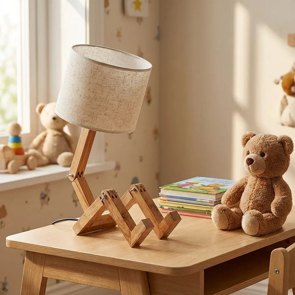 Posable Wooden Robot Table Lamp - Nordic Style - Size & Scale