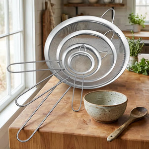 Fine Mesh Strainer Set - 4-Piece Stainless Steel - Size & Scale