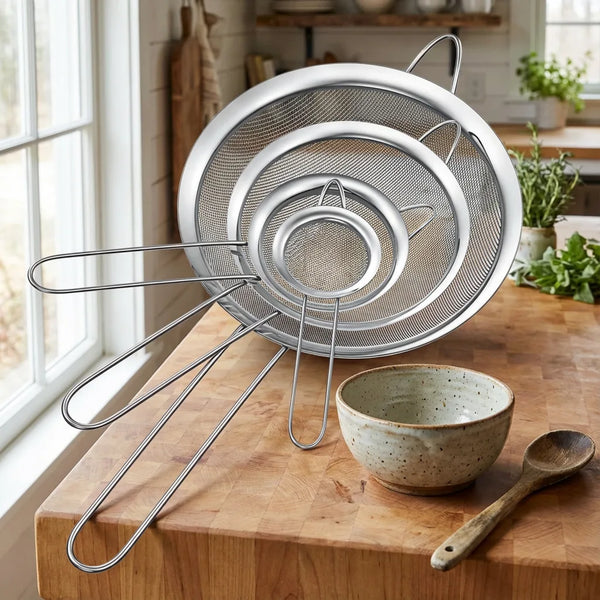 Fine Mesh Strainer Set - 4-Piece Stainless Steel - Size & Scale