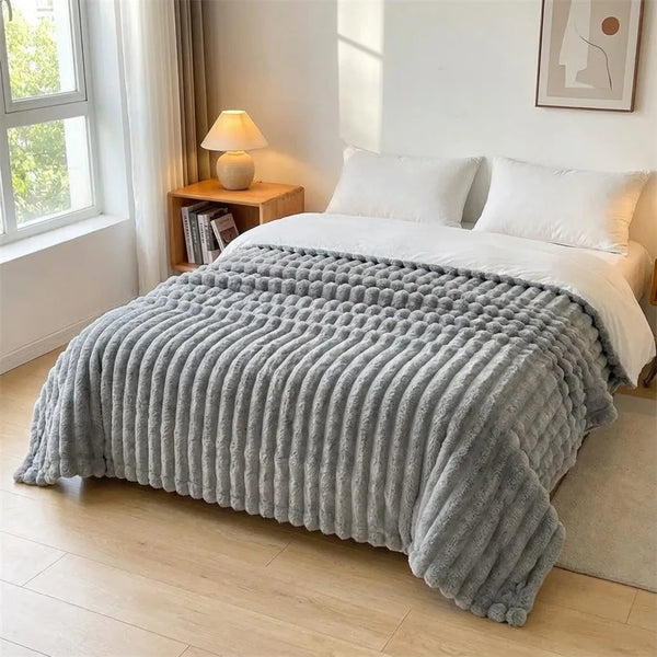 Chunky Ribbed Faux Fur Blanket - Ultra Plush - Size & Scale
