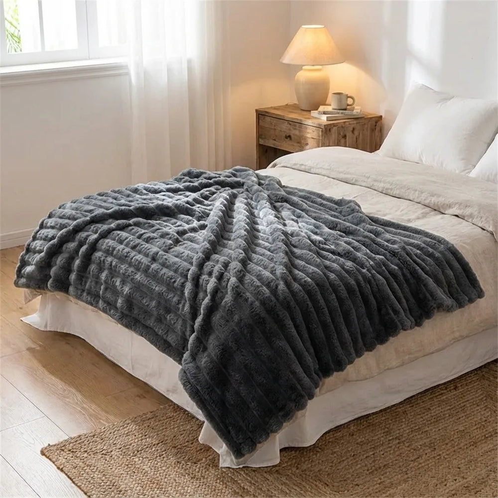 Faux Fur Throw Blanket - Ultra Plush Ribbed Velvet variation