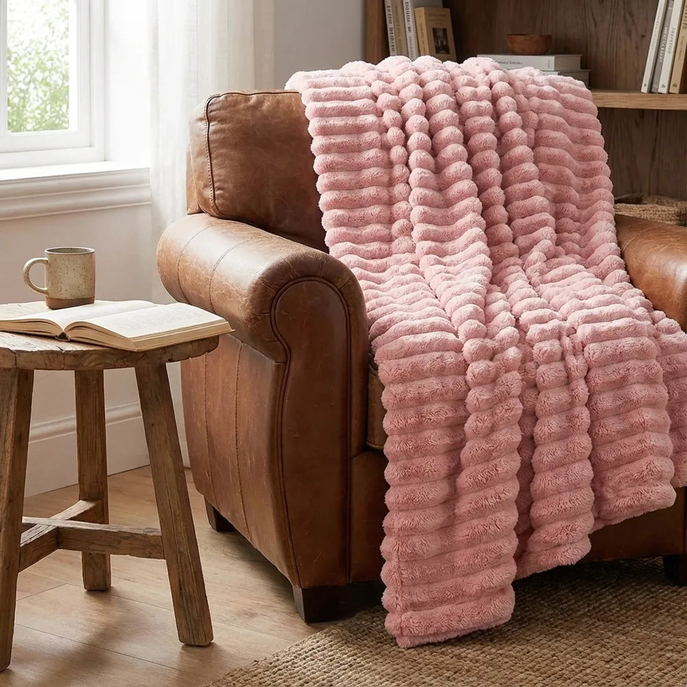 Ultra Soft Ribbed Throw Blanket - Plush Faux Fur variation