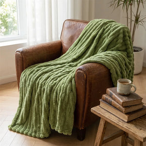 Ribbed Faux Fur Throw Blanket - Ultra Soft Plush - Size & Scale
