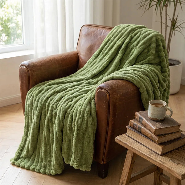 Ribbed Faux Fur Throw Blanket - Ultra Soft Plush - Size & Scale