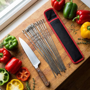 Stainless Steel BBQ Skewers - Flat Blade with Bag - Size & Scale