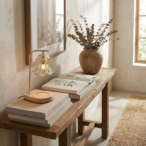 Candle Warmer Lamp - Floral Glass Shade Wood Base - Size & Scale