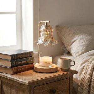 Candle Warmer Lamp - Flower Glass Shade Wood Base - Size & Scale